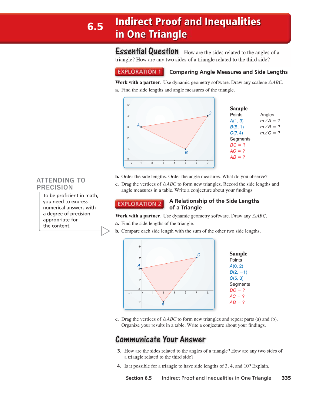 Indirect Proof and Inequalities in One Triangle