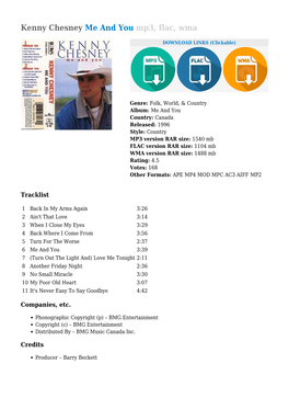 Kenny Chesney Me and You Mp3, Flac, Wma