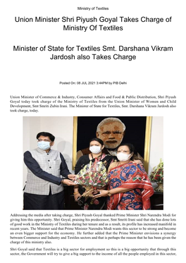 Union Minister Shri Piyush Goyal Takes Charge of Ministry of Textiles