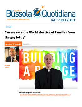 Can We Save the World Meeting of Families from the Gay Lobby?