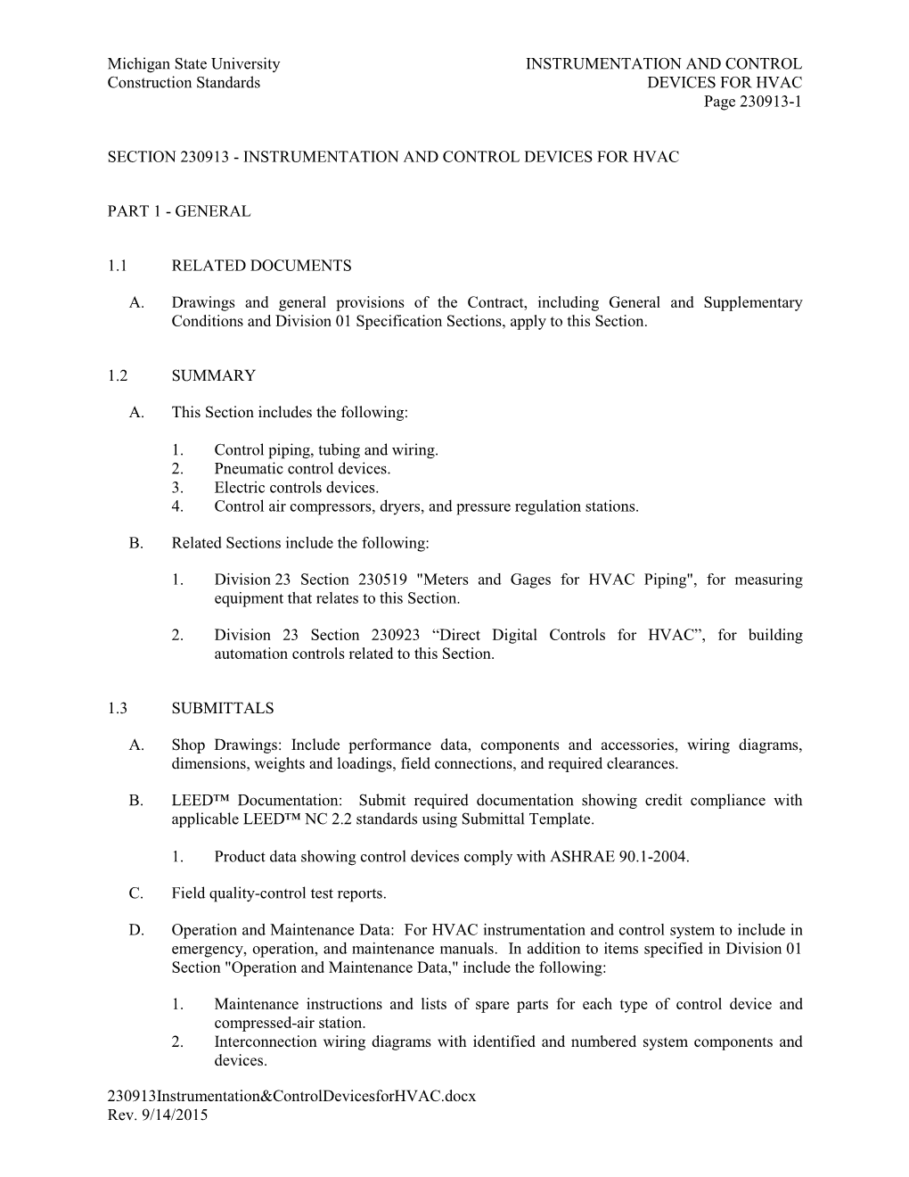 Instrumentation and Control Devices for Hvac