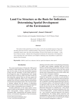 Land Use Structure As the Basis for Indicators Determining Spatial Development of the Environment