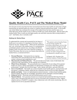 Quality Health Care, PACE and the Medical Home Model