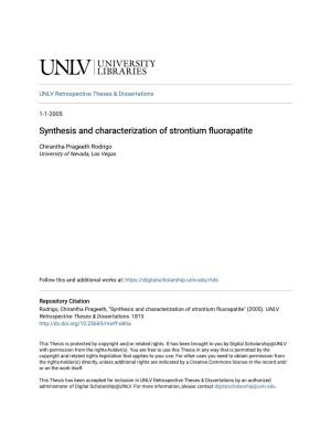 Synthesis and Characterization of Strontium Fluorapatite