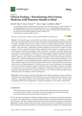 Clinical Ecology—Transforming 21St-Century Medicine with Planetary Health in Mind