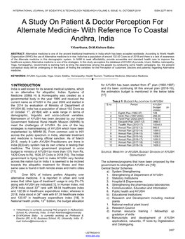 A Study on Patient & Doctor Perception for Alternate Medicine
