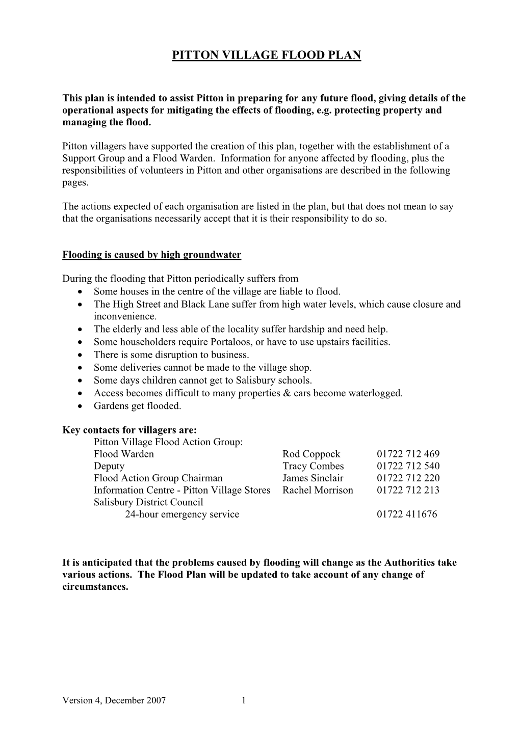 Pitton Village Flood Plan