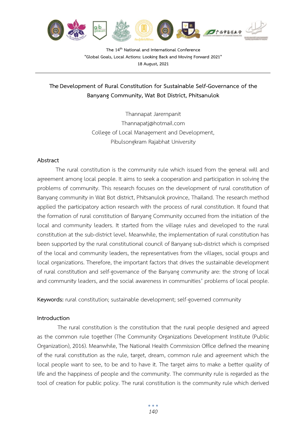 140 the Development of Rural Constitution for Sustainable Self