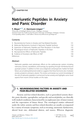 Natriuretic Peptides in Anxiety and Panic Disorder