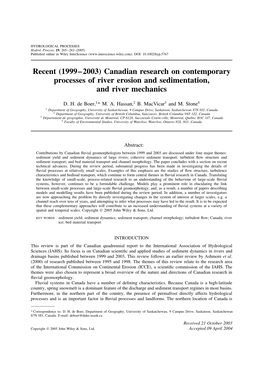 Canadian Research on Contemporary Processes of River Erosion and Sedimentation, and River Mechanics
