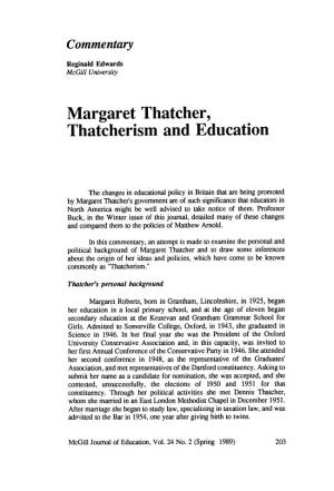 Margaret Thatcher, Thatcherism and Education