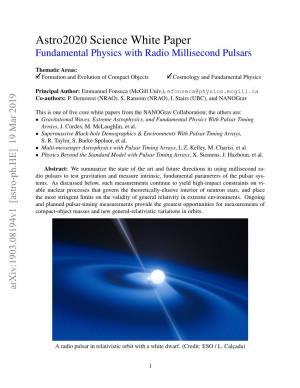 Astro2020 Science White Paper Fundamental Physics with Radio Millisecond Pulsars