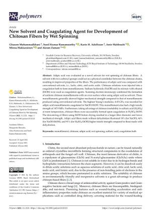 New Solvent and Coagulating Agent for Development of Chitosan Fibers by Wet Spinning
