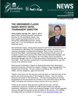 The Greenbrier Classic Names Monte Ortel Tournament Director