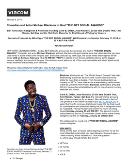 Comedian and Actor Michael Blackson to Host "THE BET SOCIAL AWARDS"