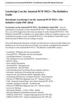 Locoscript 2 on the Amstrad PCW 9512+: the Definitive Guide PDF Ebooks Download