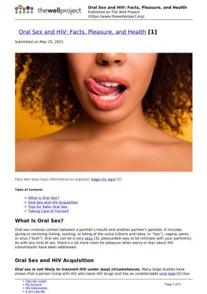 Oral Sex and HIV: Facts, Pleasure, and Health Published on the Well Project (