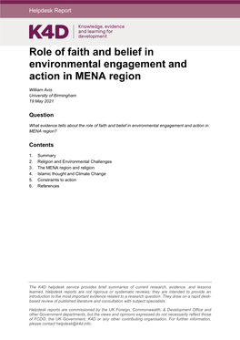 Role of Faith and Belief in Environmental Engagement and Action in MENA Region