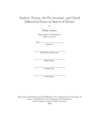 Analytic Torsion, the Eta Invariant, and Closed Differential Forms on Spaces of Metrics