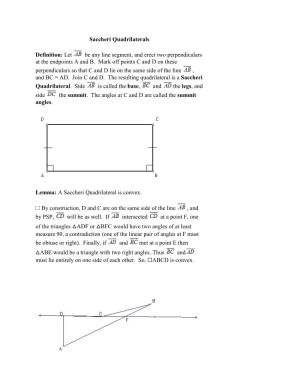 Saccheri Quadrilaterals Definition: Let Be Any Line Segment, and Erect Two