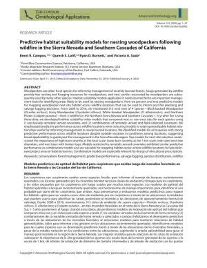 Predictive Habitat Suitability Models for Nesting Woodpeckers Following Wildfire in the Sierra Nevada and Southern Cascades of California Brent R