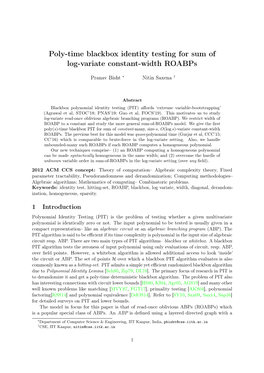 Poly-Time Blackbox Identity Testing for Sum of Log-Variate Constant-Width Roabps