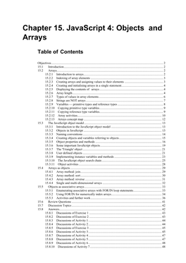 Chapter 15. Javascript 4: Objects and Arrays