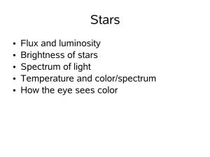 • Flux and Luminosity • Brightness of Stars • Spectrum of Light • Temperature and Color/Spectrum • How the Eye Sees Color
