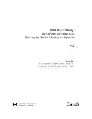 CSR Case Study: Syncrude Canada Ltd. Earning Its Social License to Operate