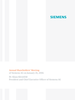 Annual Shareholders' Meeting of Siemens AG on January 26, 2006