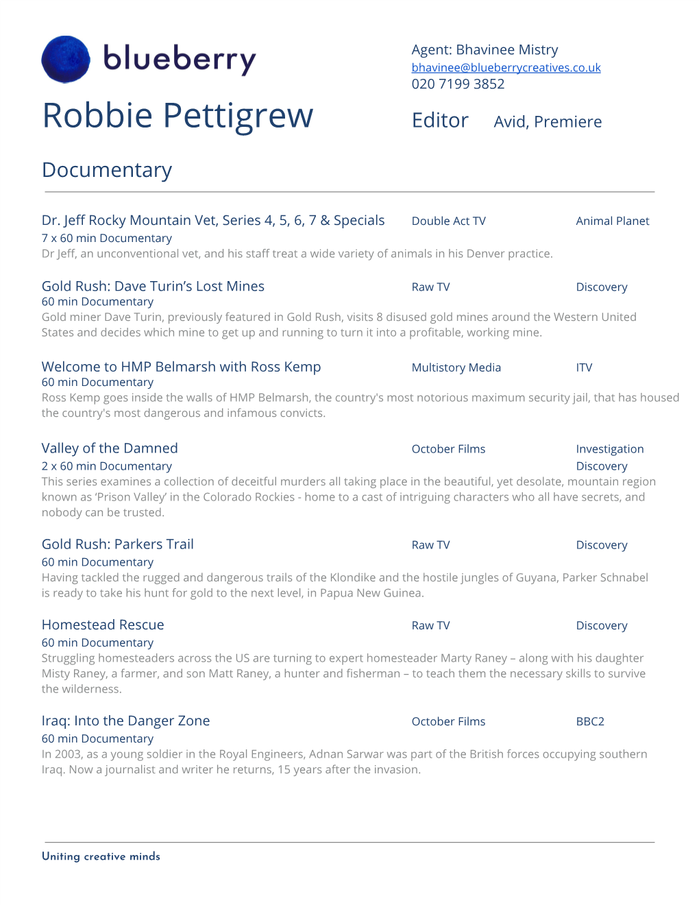Robbie Pettigrew Editor Avid, Premiere