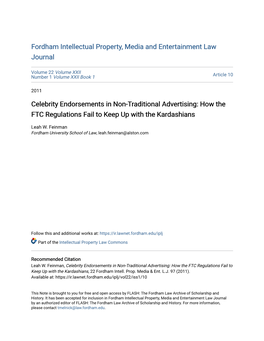 Celebrity Endorsements in Non-Traditional Advertising: How the FTC Regulations Fail to Keep up with the Kardashians