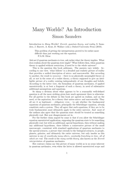 Many Worlds? an Introduction Simon Saunders
