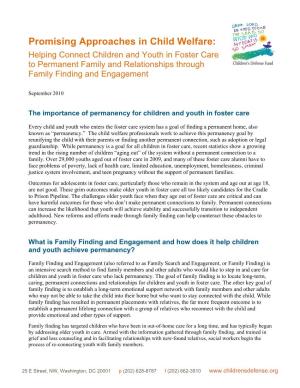 Helping Connect Children and Youth in Foster Care to Permanent Family and Relationships Through Family Finding and Engagement
