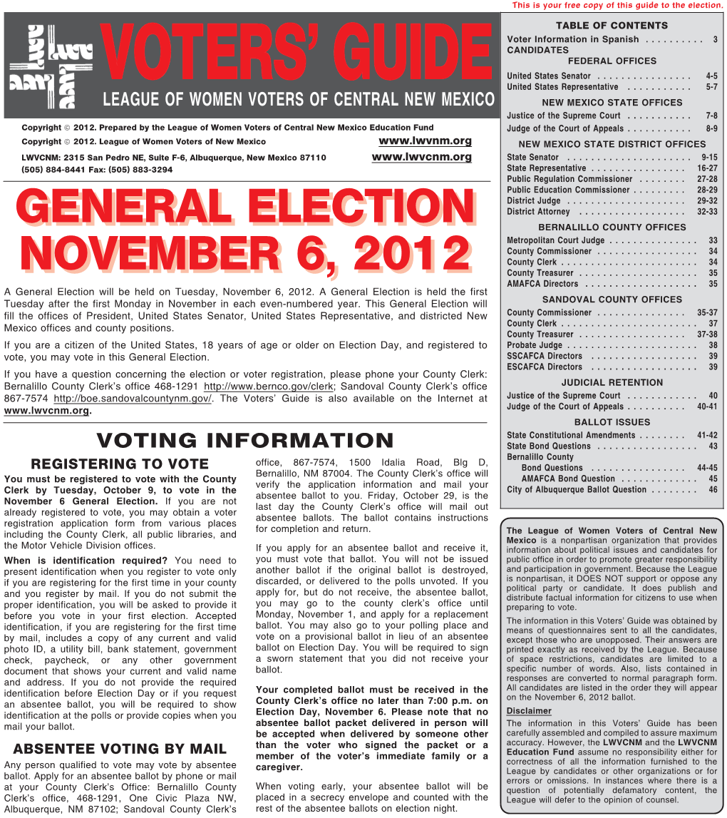 General Election November 6, 2012 General Election