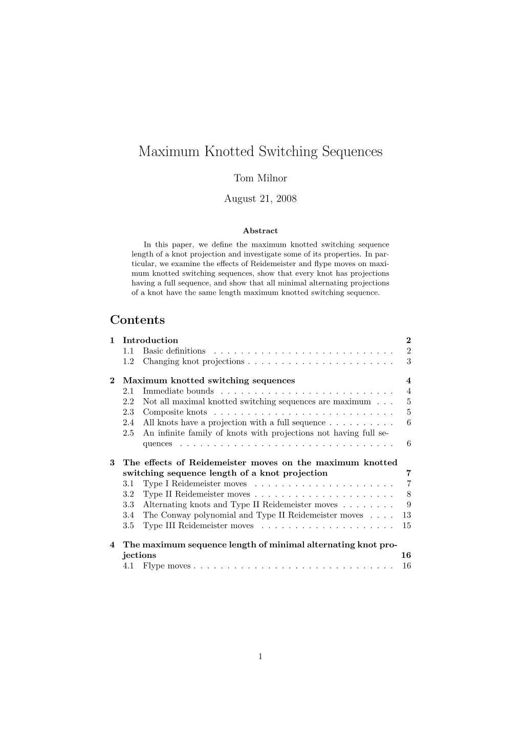 Maximum Knotted Switching Sequences