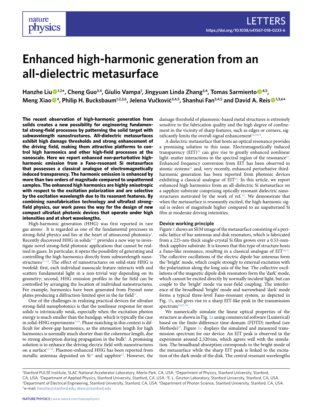 Enhanced High-Harmonic Generation from an All-Dielectric Metasurface