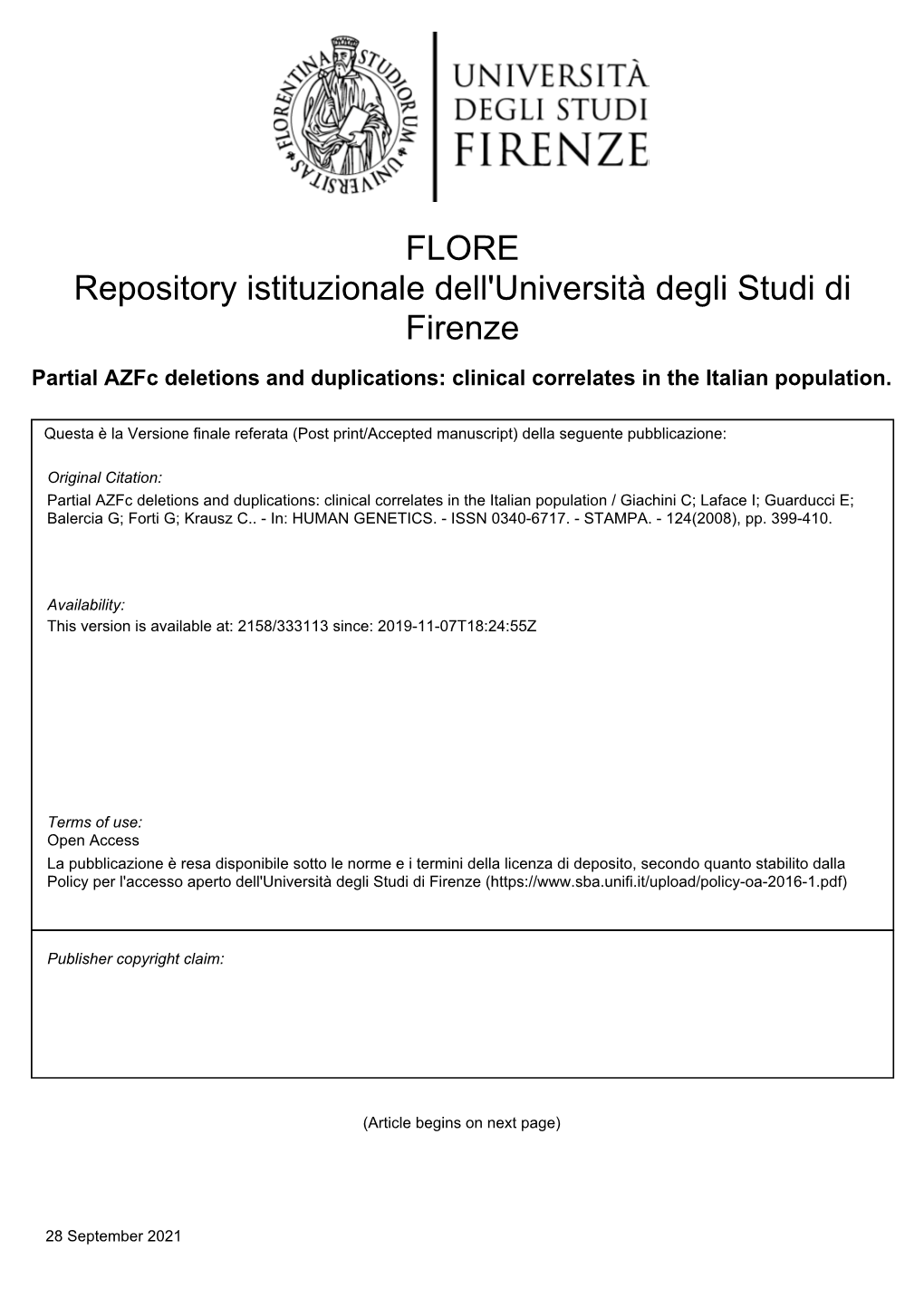 Partial Azfc Deletions and Duplications: Clinical Correlates in the Italian Population