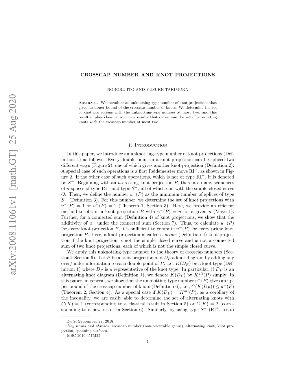 Crosscap Number and Knot Projections