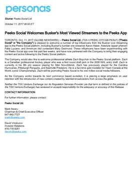 Peeks Social Welcomes Busker's Most Viewed Streamers to the Peeks App