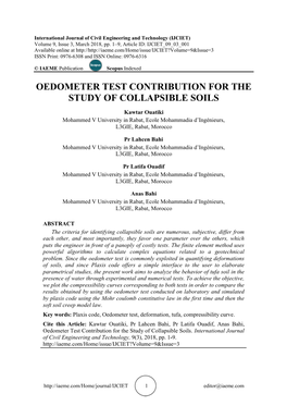 Oedometer Test Contribution for the Study of Collapsible Soils