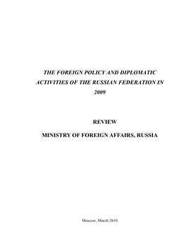 The Foreign Policy and Diplomatic Activities of the Russian Federation in 2009