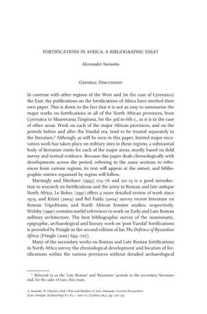 FORTIFICATIONS in AFRICA: a BIBLIOGRAPHIC ESSAY Alexander