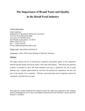The Importance of Brand Name and Quality in the Retail Food Industry