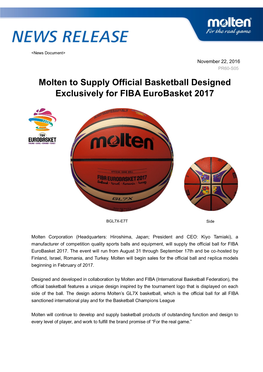 Molten to Supply Official Basketball Designed Exclusively for FIBA Eurobasket 2017