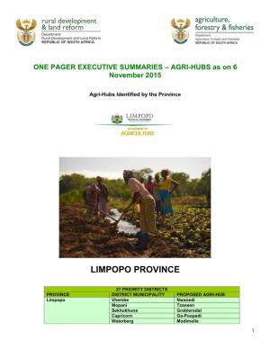 Agri-Hubs Identified by Limpopo