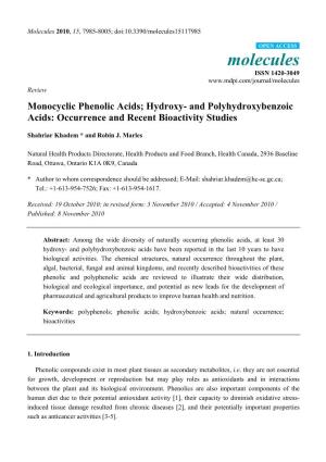 Monocyclic Phenolic Acids; Hydroxy- and Polyhydroxybenzoic Acids: Occurrence and Recent Bioactivity Studies