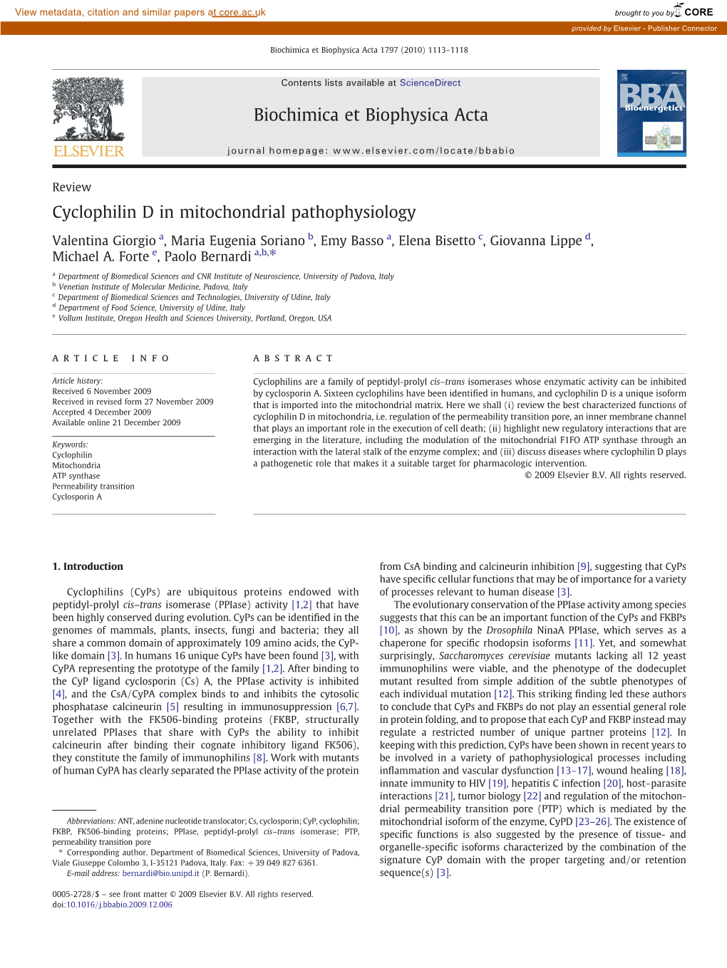 Cyclophilin D in Mitochondrial Pathophysiology