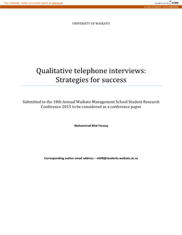 Qualitative Telephone Interviews: Strategies for Success