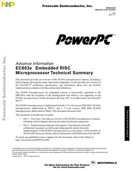 Ec603e™ Embedded RISC Microprocessor Technical Summary
